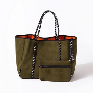 POPUPS EVERYDAY TOTE SAFARI GREEN WITH ORANGE INTERIOR
